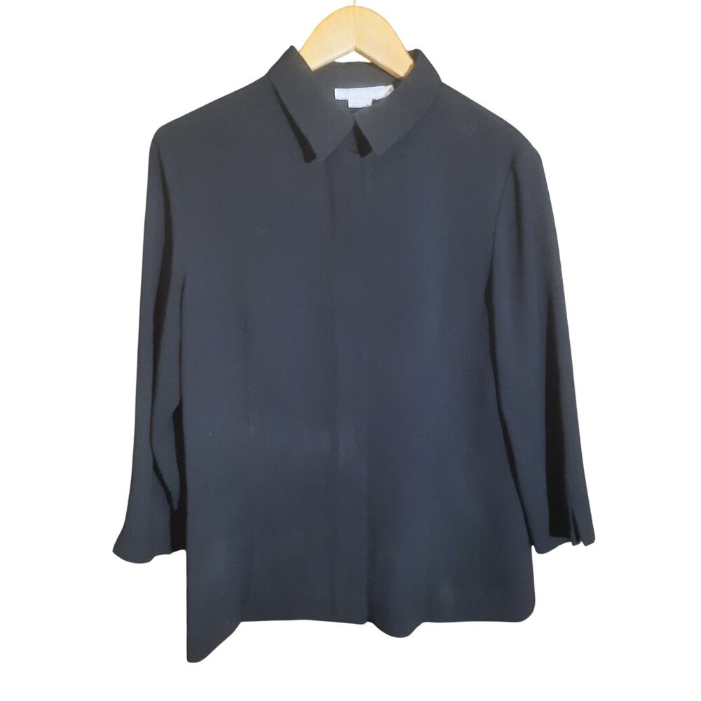 Garfield & Mark's Womens Black 3/4 Sleeve Hidden Button Front Shacket Size 10